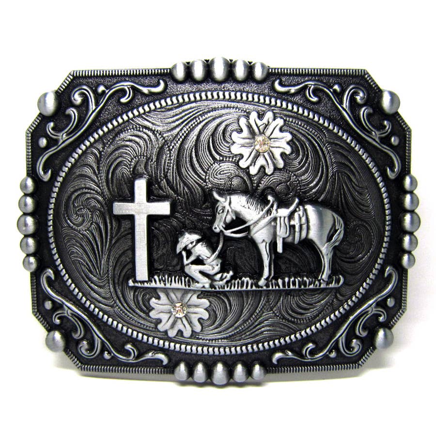 SimpleNGreat - Praying Cowboy Belt Buckle 1790: Antique Silver