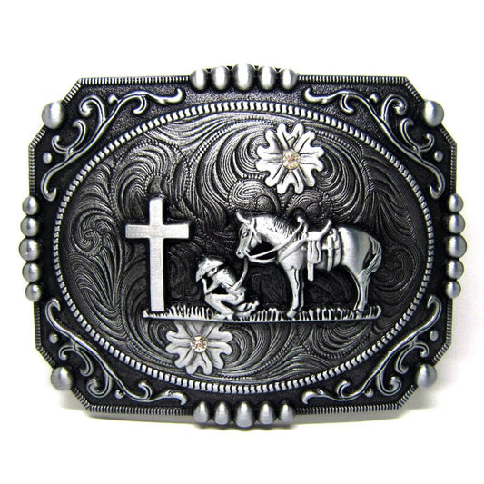 SimpleNGreat - Praying Cowboy Belt Buckle 1790: Antique Silver