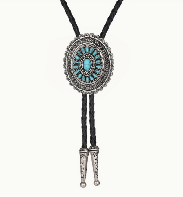SimpleNGreat - Western Cowboy turquoise decorated Bolo Tie Necklace