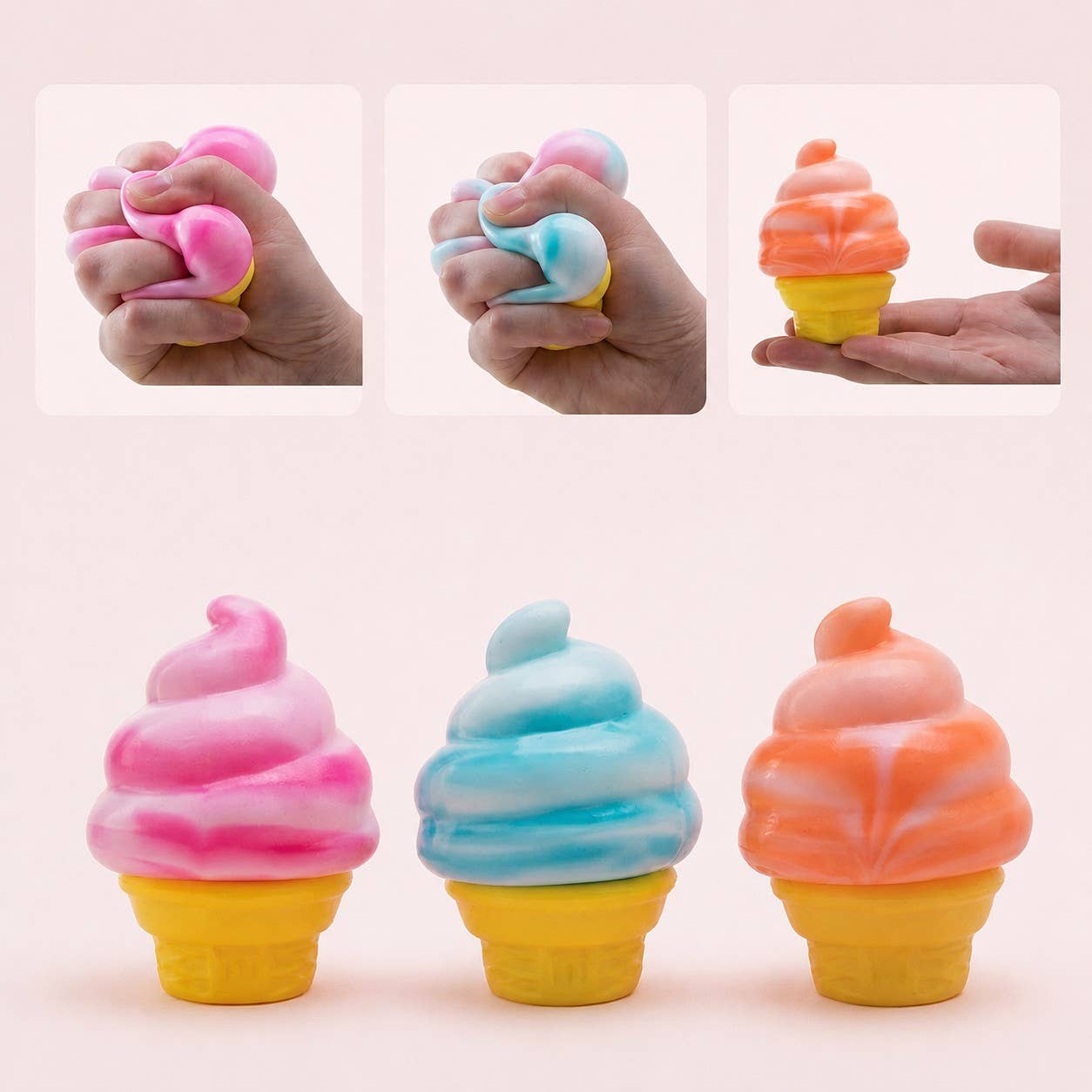 JOSSLYN by wall to wall - Pressure Ice Cream Cone Squishy Toy Asst Set | 40BTS422: ASSORTED