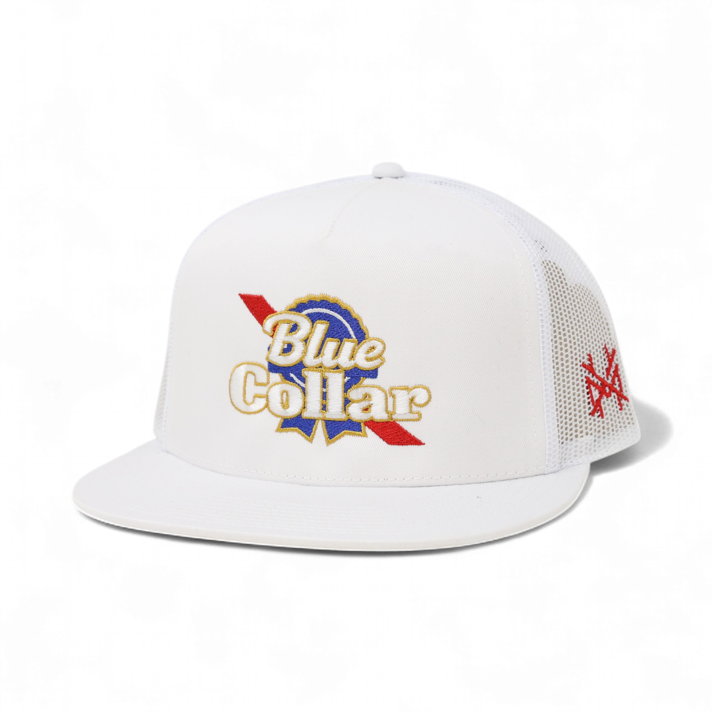 The Mad Hatter Co - Blue Collar Trucker Hat: Flat Bill Black with Red Rope