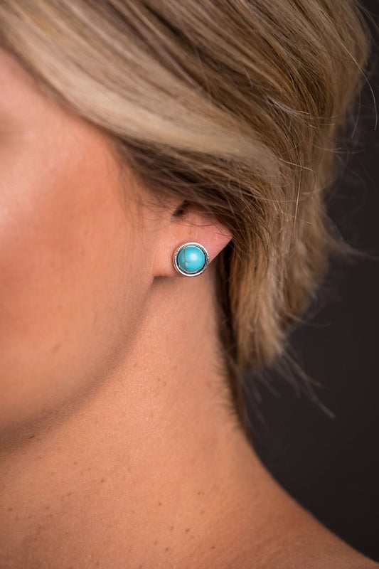 West & Co. - Burnished Silver with Inlayed Turq Stud Earrings