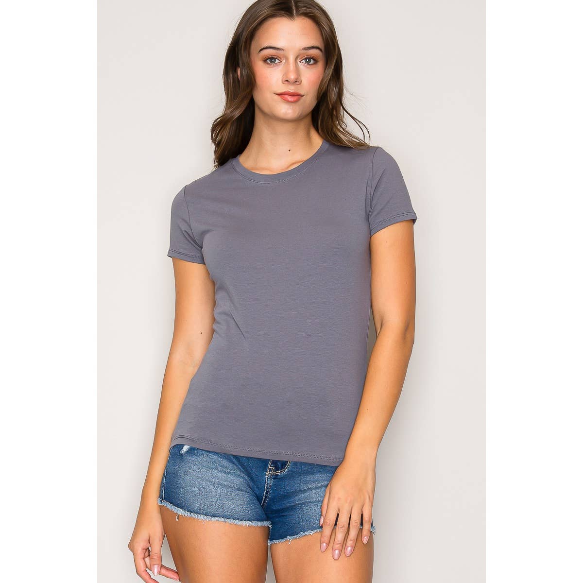 Popular 21 - Crew Neck Short Sleeve Basic Casual Knit Top: Beaver Fur / S-M-L(2-2-2)