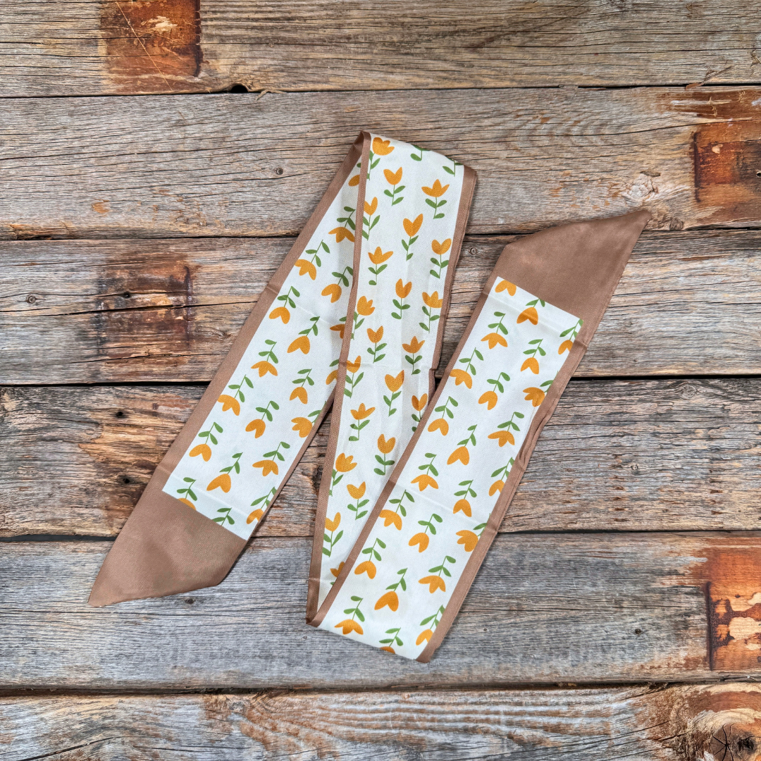 Rodeo Drive - Tan and Cream Western Skinny Mini Wild Rag Scarf / Cowgirl Necktie #TW103