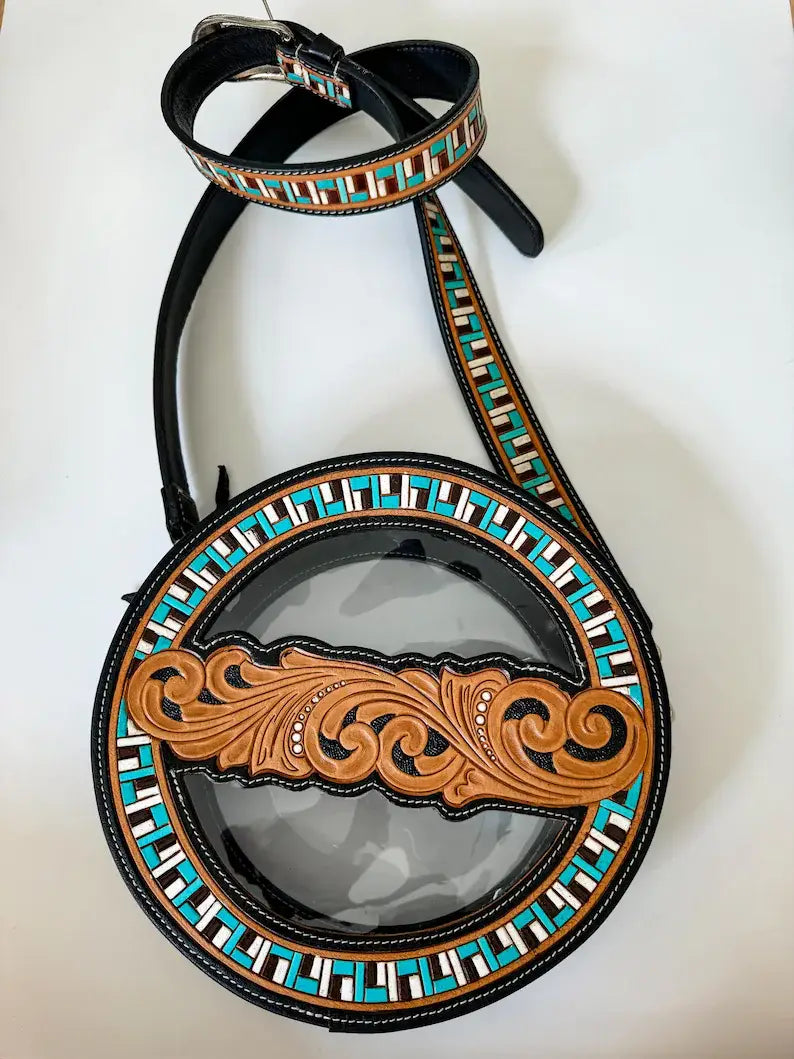 Boho Ranch Shop - JANIE CLEAR ROUND crossbody | hand tooled western festival: TAN