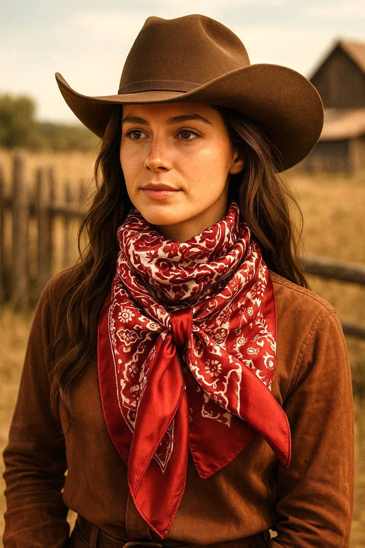 Rodeo Drive - 35x35" Red & Cream Paisley Wild Rag/Scarf WR143