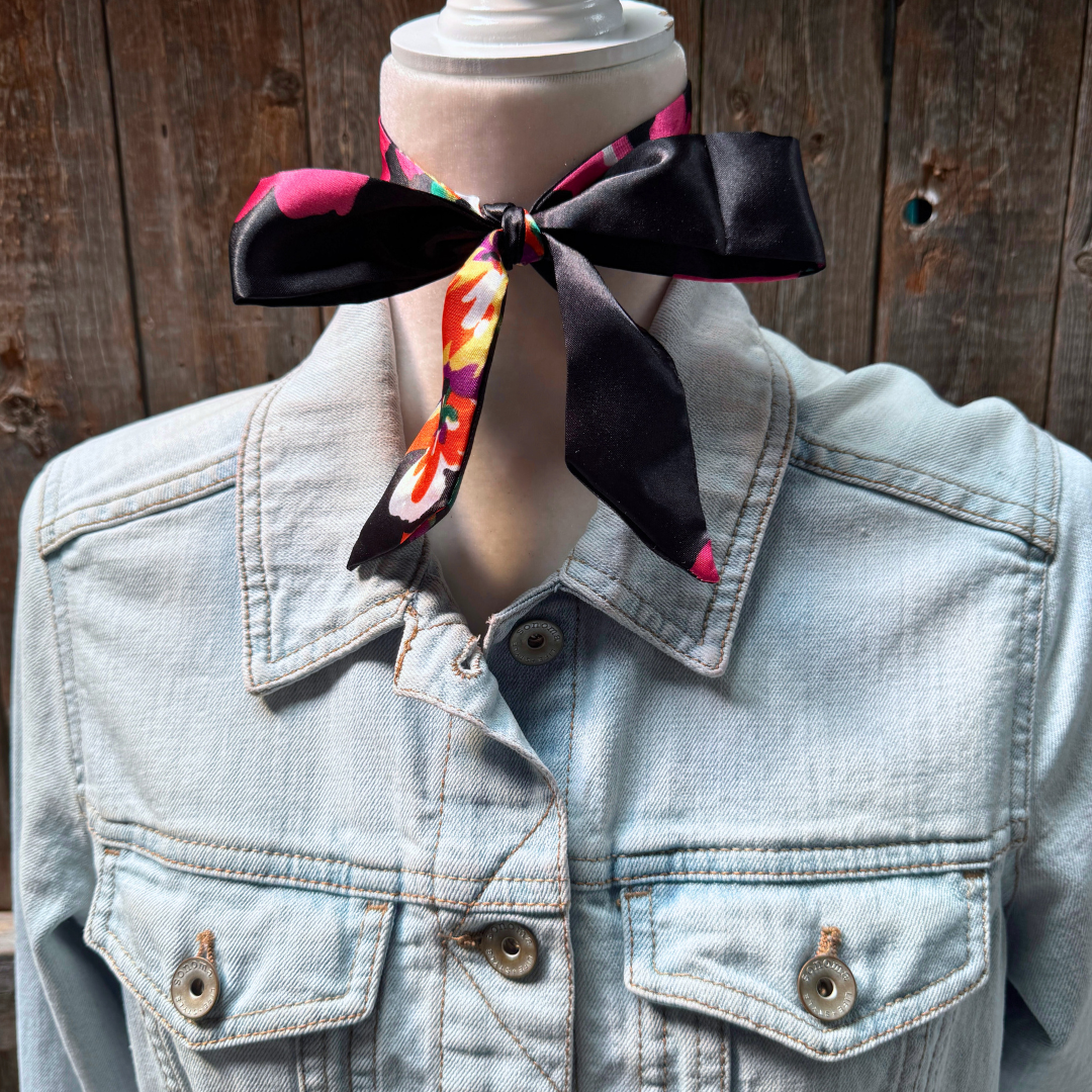 Rodeo Drive - Black and Pink Western Skinny Mini Wild Rag Scarf / Cowgirl Necktie #TW320