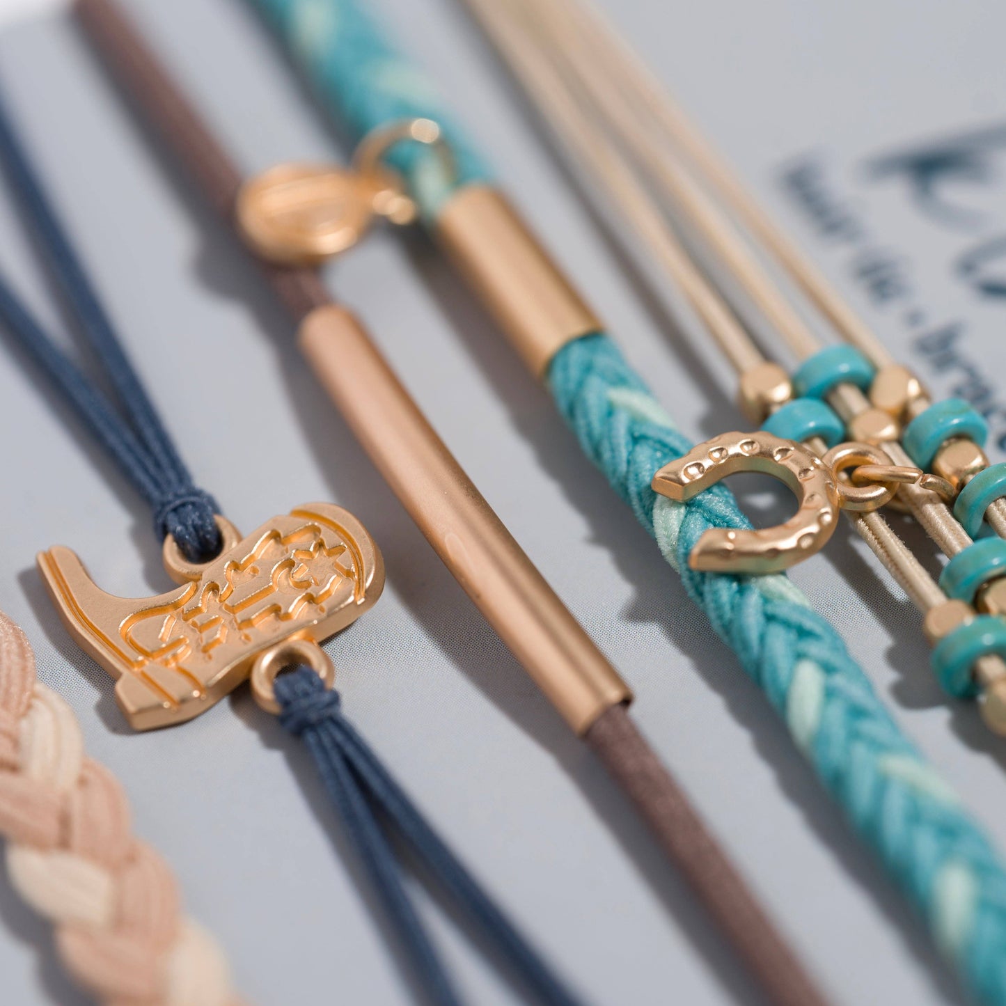 K'lani hair tie bracelets - "Stride" Turquoise with Gold Cowboy Boot Hair Tie Bracelets: Small