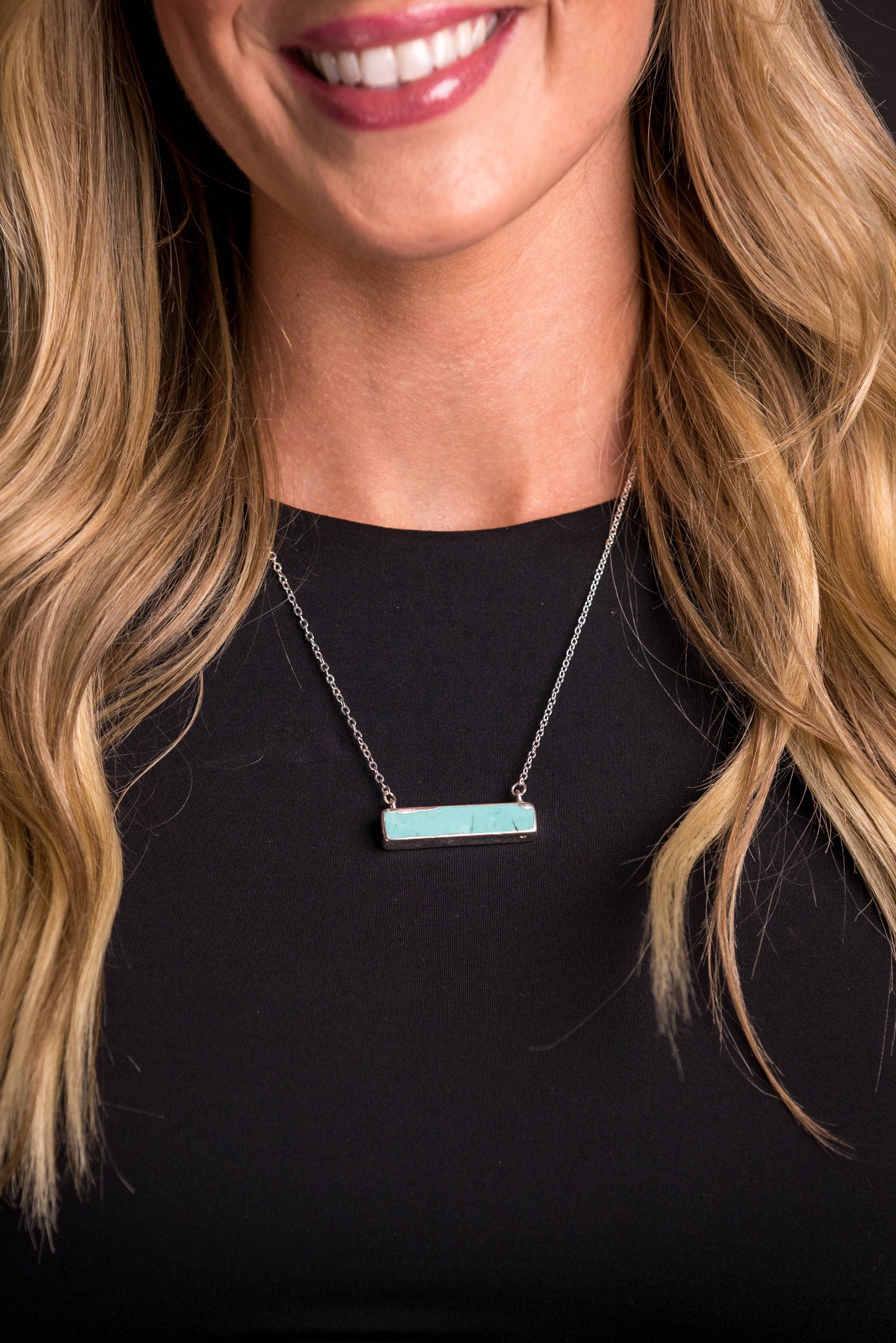 West & Co. - Dainty Silver Necklace w/Turq Bar