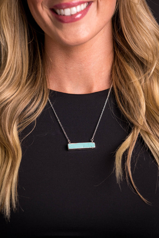 West & Co. - Dainty Silver Necklace w/Turq Bar