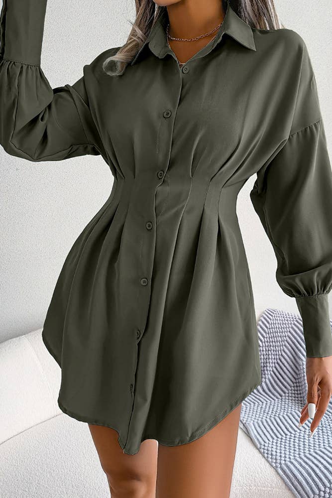 UNISHE - Plain Open Button High Waist Blouse Shirt Dress BJS026: White / L