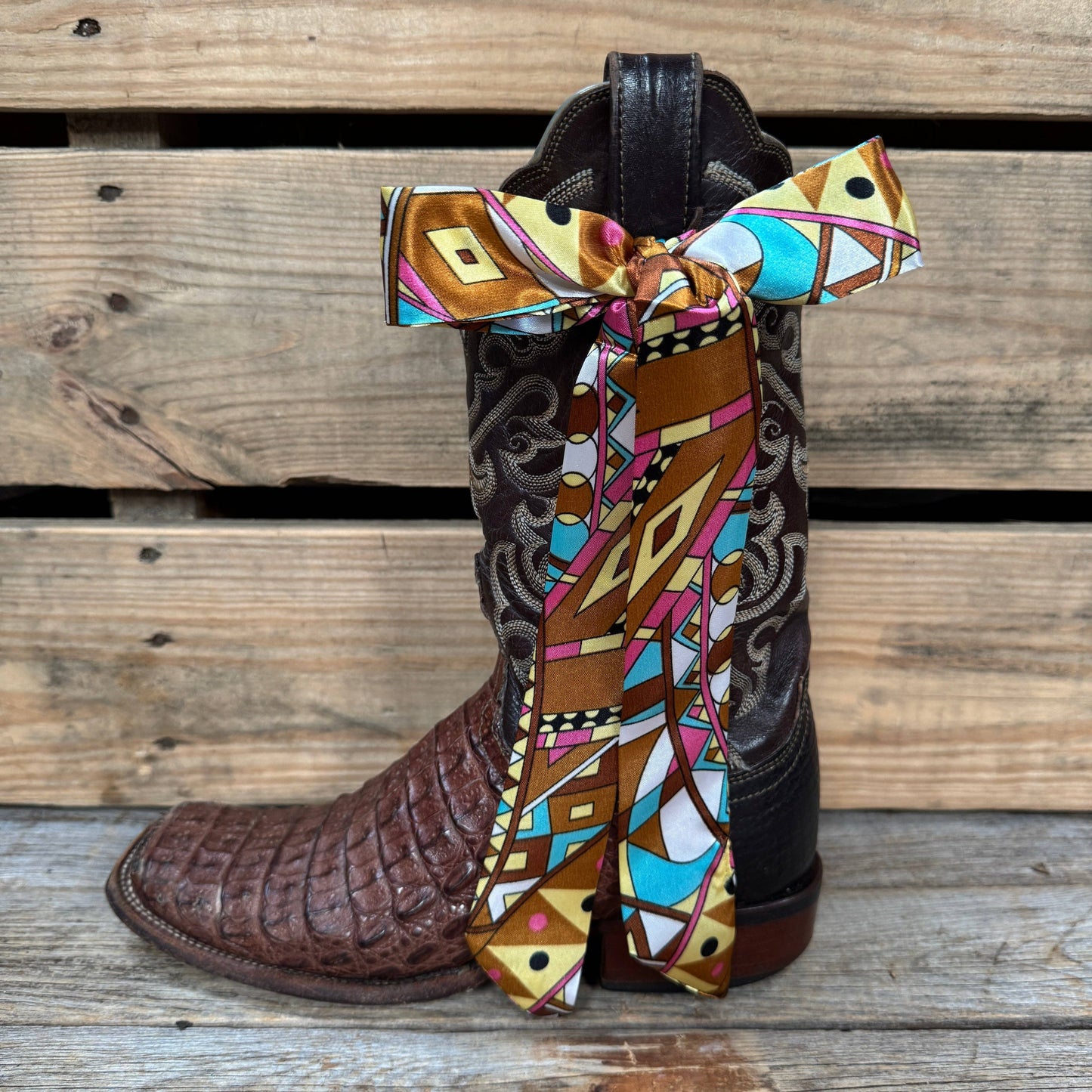 Rodeo Drive - Brown and Yellow Western Skinny Mini Wild Rag Scarf / Cowgirl Necktie #TW328