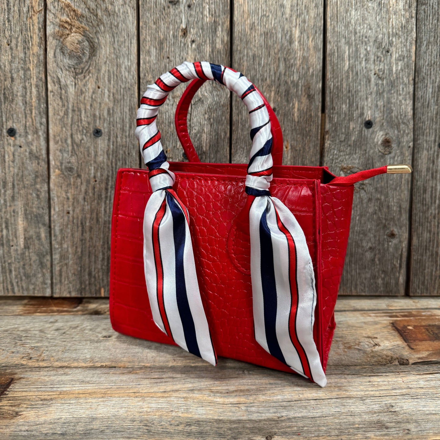 Rodeo Drive - Red, White and Blue Stripes Western Skinny Mini Wild Rag Scarf / Cowgirl Necktie #TW326