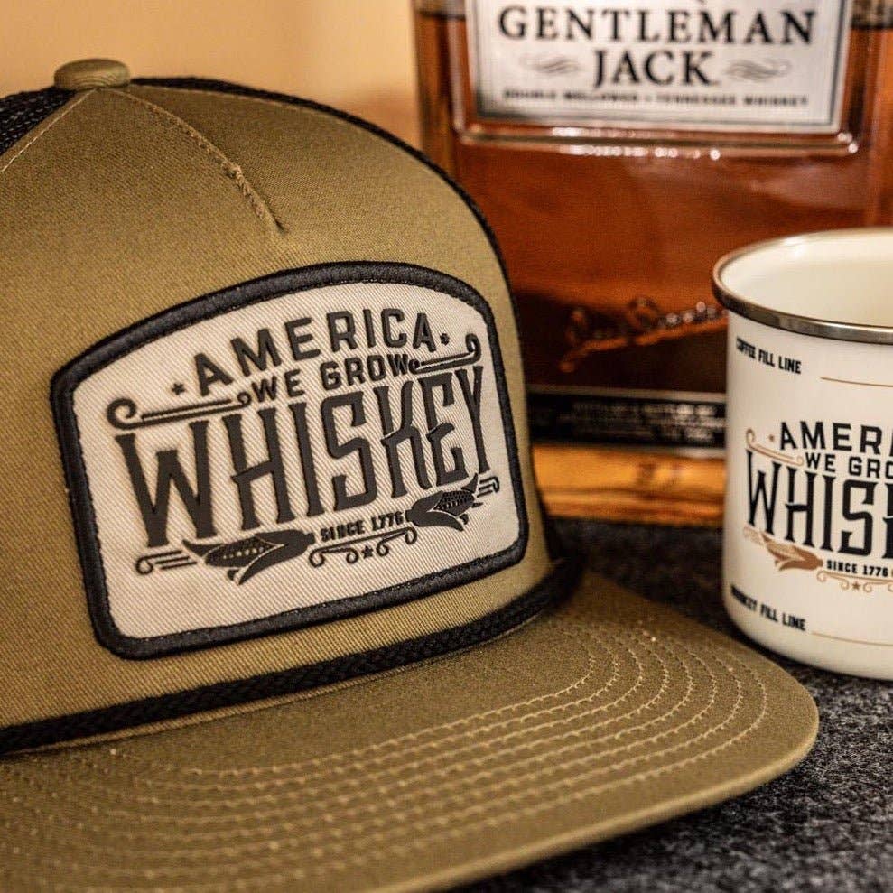 American Cattle Co - We Grow Whiskey Hat - Flat: Olive