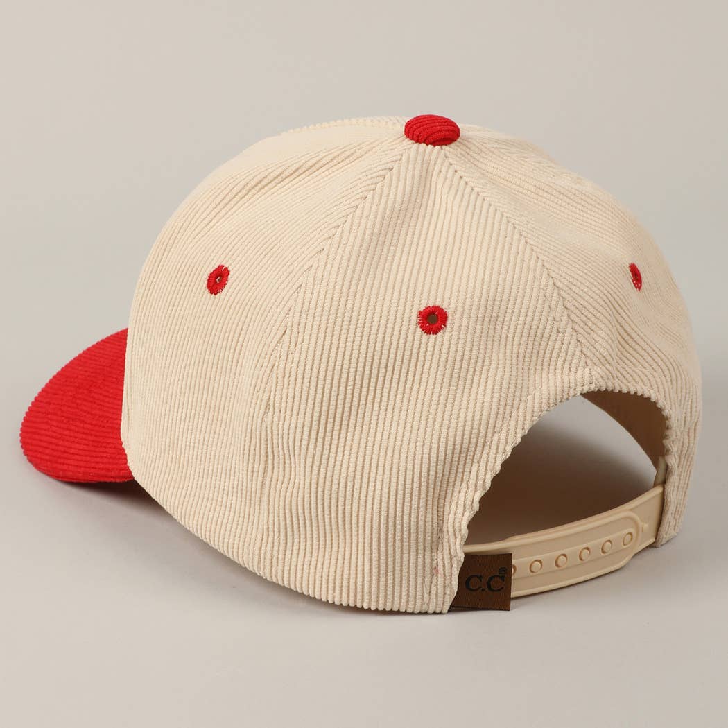 Fashion City - Cowboy & Cupid Two-Tone Corduroy 5-Panel Cap: Red / ONE SIZE