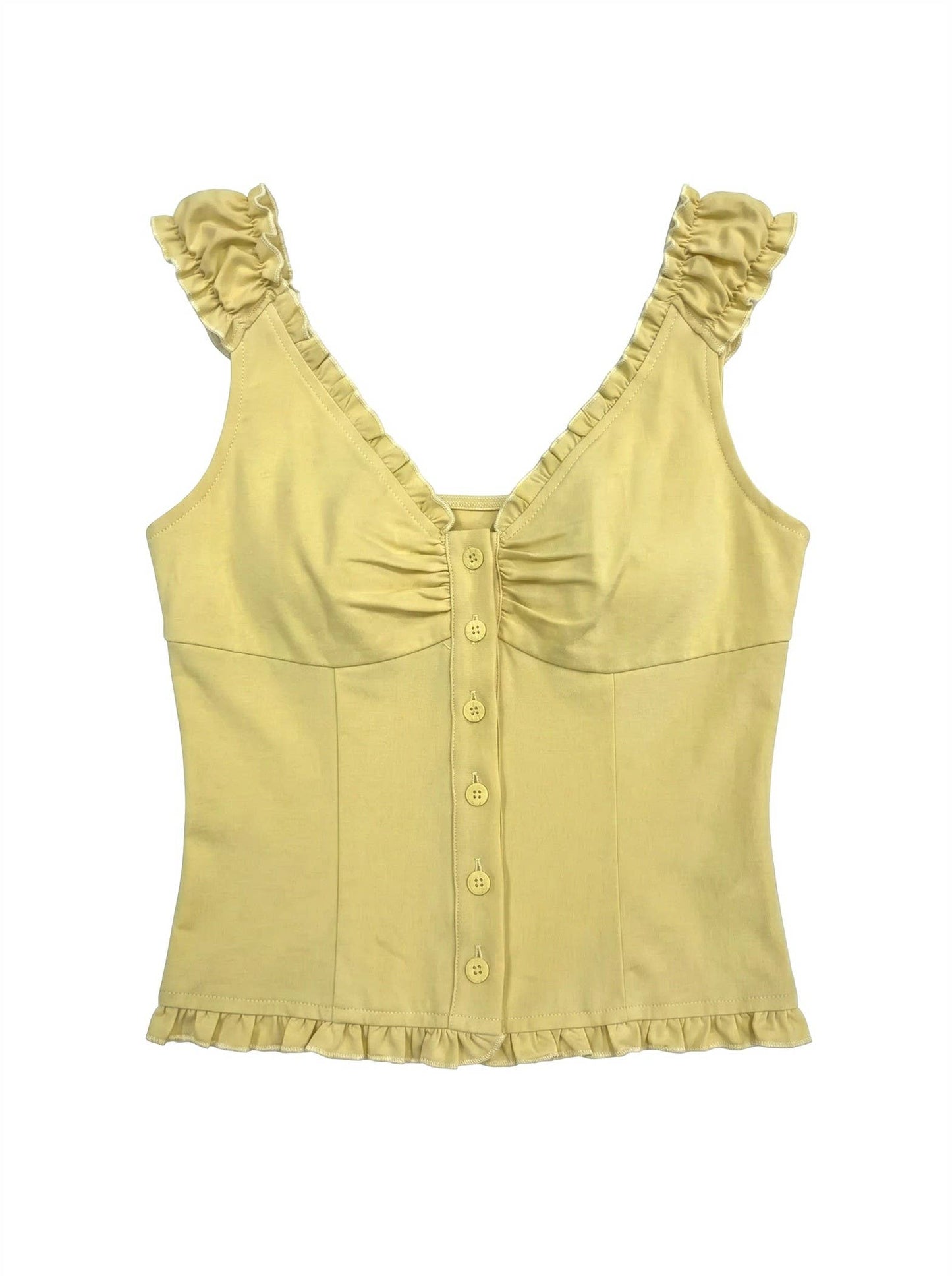J LINE - RUFFLE STRAP BUTTON DOWN FITTED TOP: DENIM / S-M-L(2-2-2)
