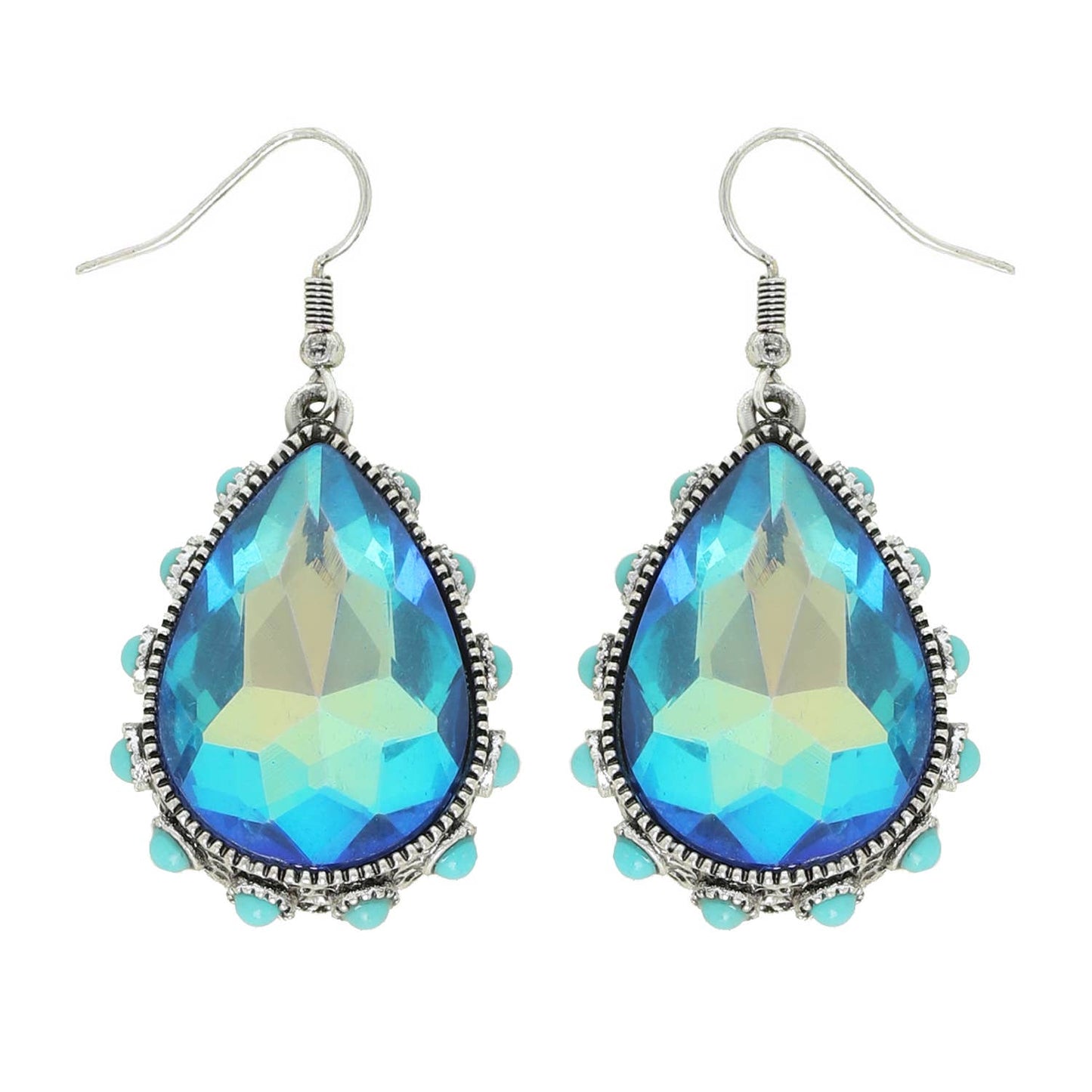 SP Sophia Collection - Western Teardrop Cut Gemstone Turquoise Earrings: Turquoise