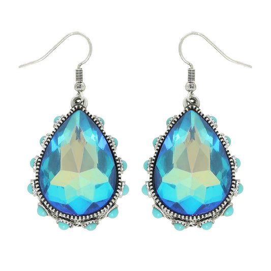 SP Sophia Collection - Western Teardrop Cut Gemstone Turquoise Earrings: Turquoise