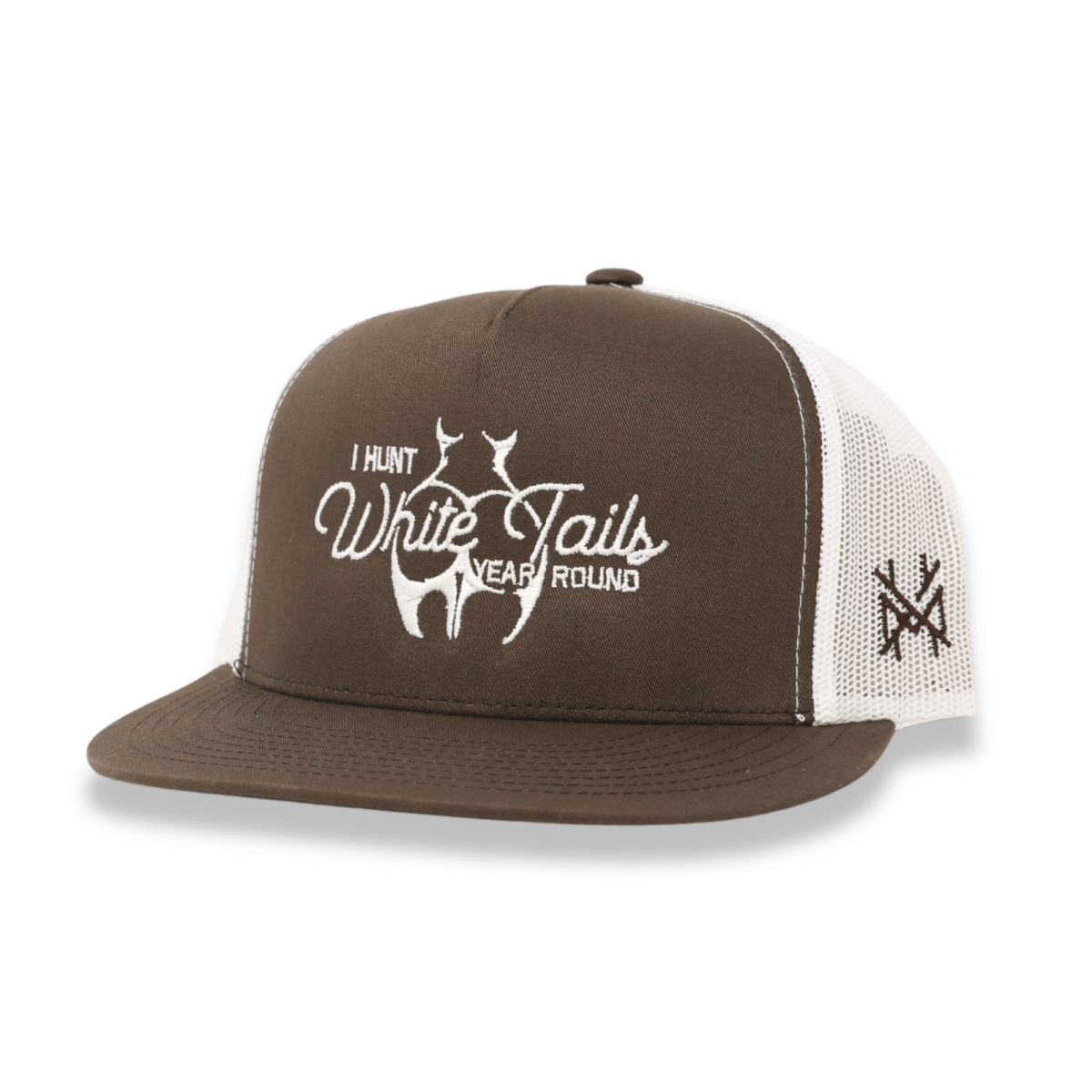 The Mad Hatter Co - I Hunt White Tails Year Round Trucker Hat: 7 Panel Bottomland/ Loden/ Bottomland