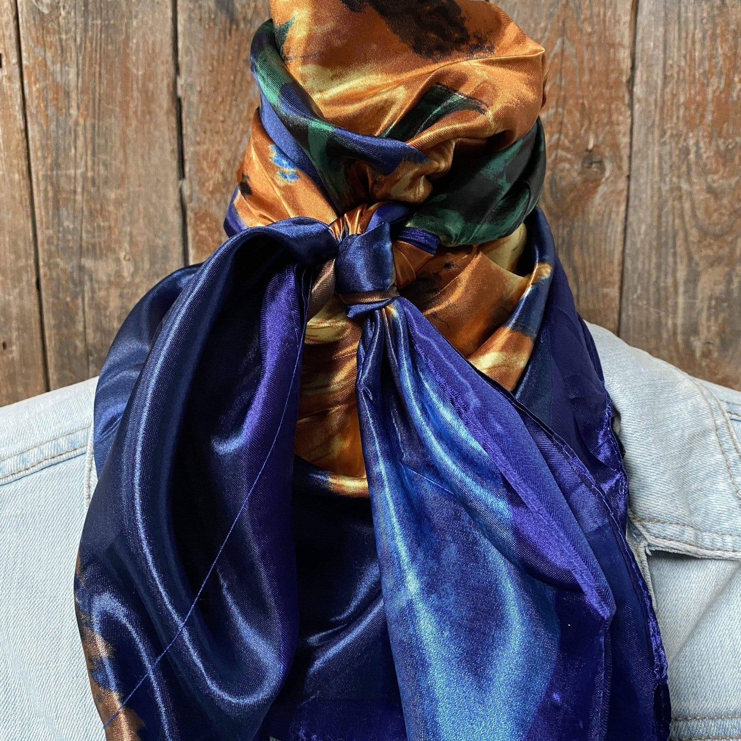 Rodeo Drive - 35X35"  Blue Painted Sunflowers Wild Rag / Scarf WR2101