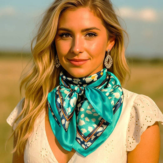 Rodeo Drive - 35X35" Blue and Aqua Flower and Spots Pattern Wild Rag / Scarf WR1038