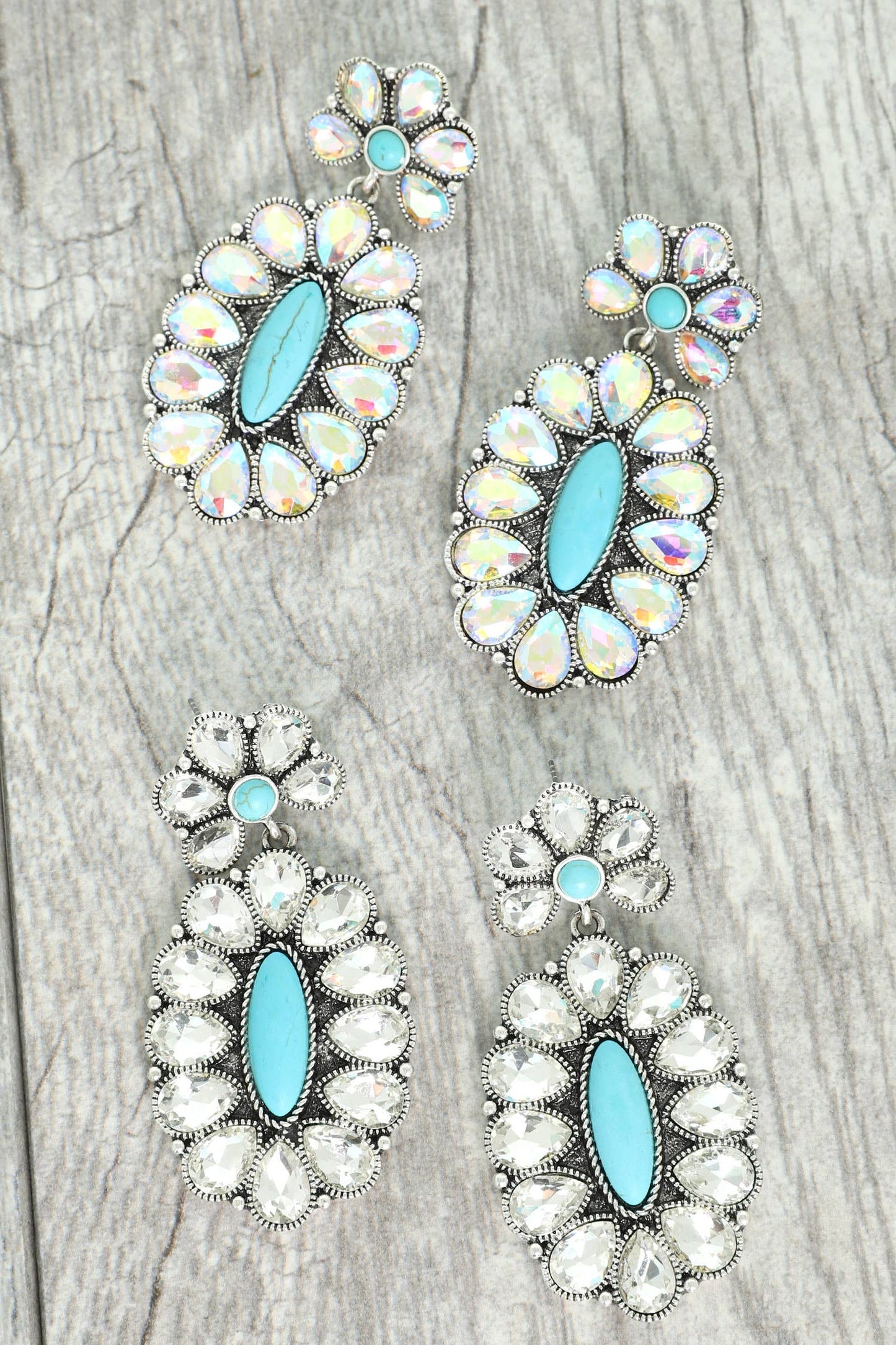 SP Sophia Collection - Western Concho Turquoise AB Gemstone Earrings: Iridescent