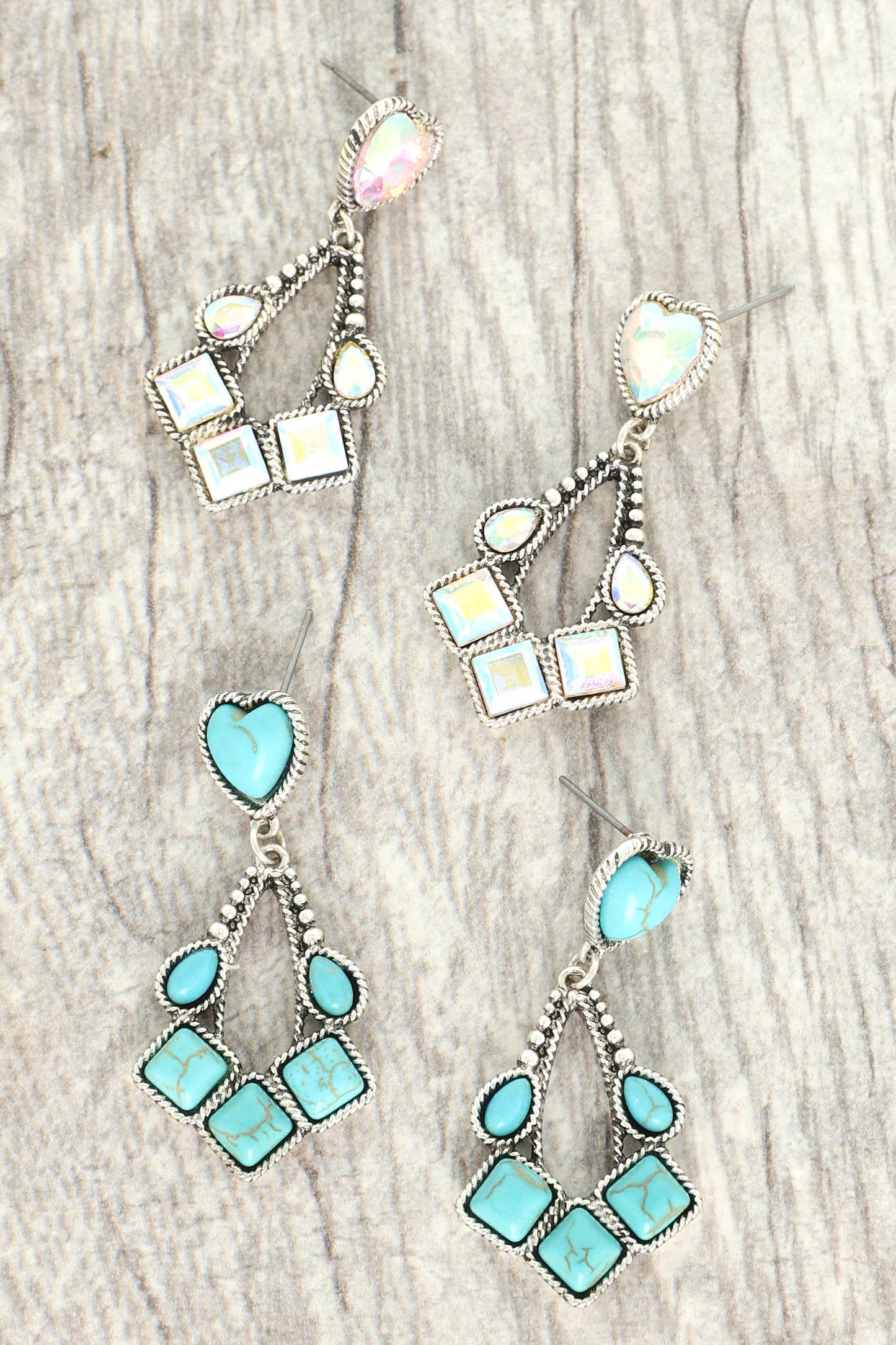SP Sophia Collection - Western Jeweled Two tier Heart Teardrop Earrings  : Turquoise