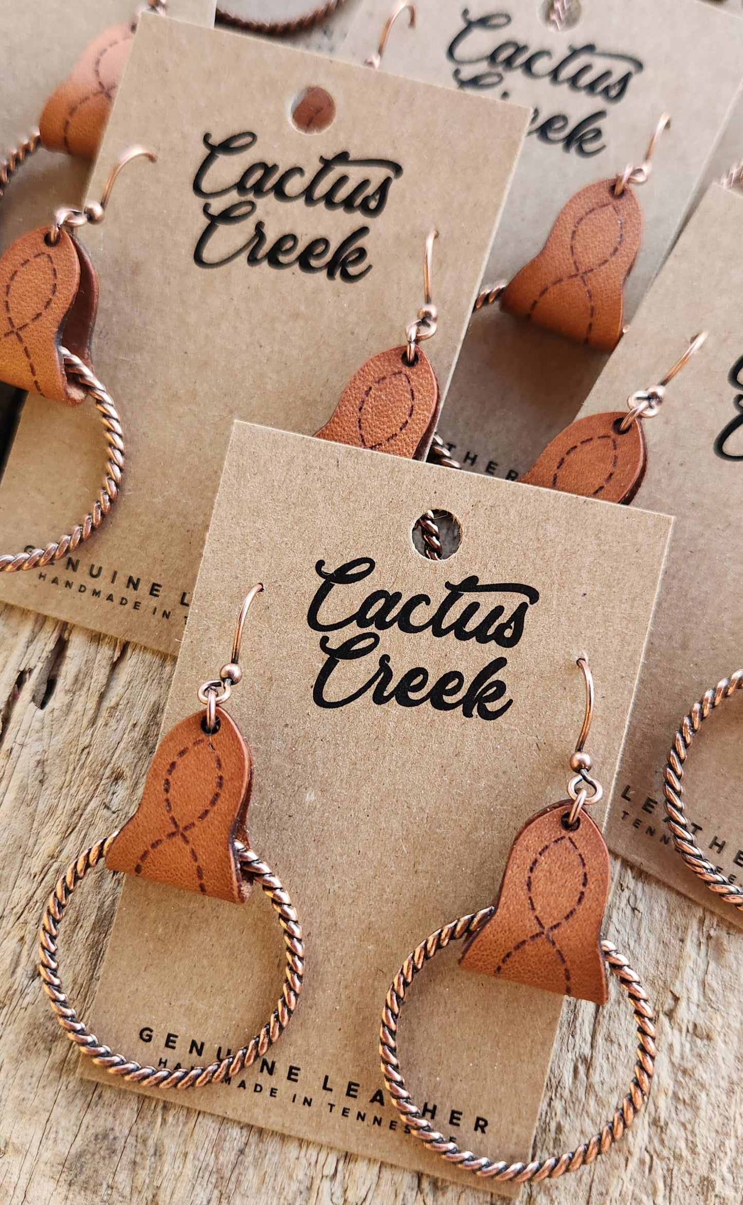 Cocklebur Clothing Co. - "Lari Dee"  Handmade Boot Stitch Leather & Rope Earrings