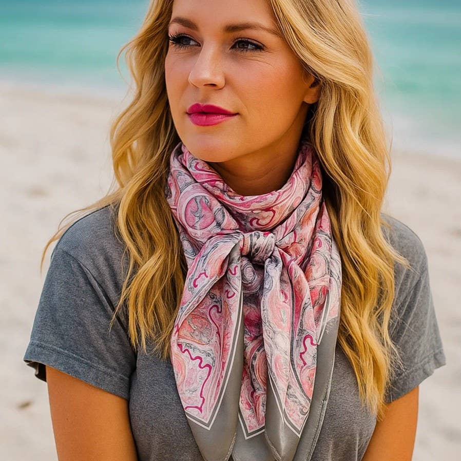 Rodeo Drive - 35X35"  Pink & Grey Paisley Wild Rag/Scarf WR3416