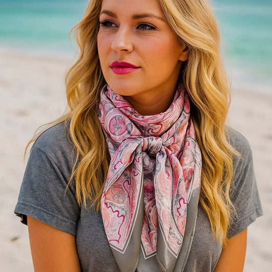 Rodeo Drive - 35X35"  Pink & Grey Paisley Wild Rag/Scarf WR3416