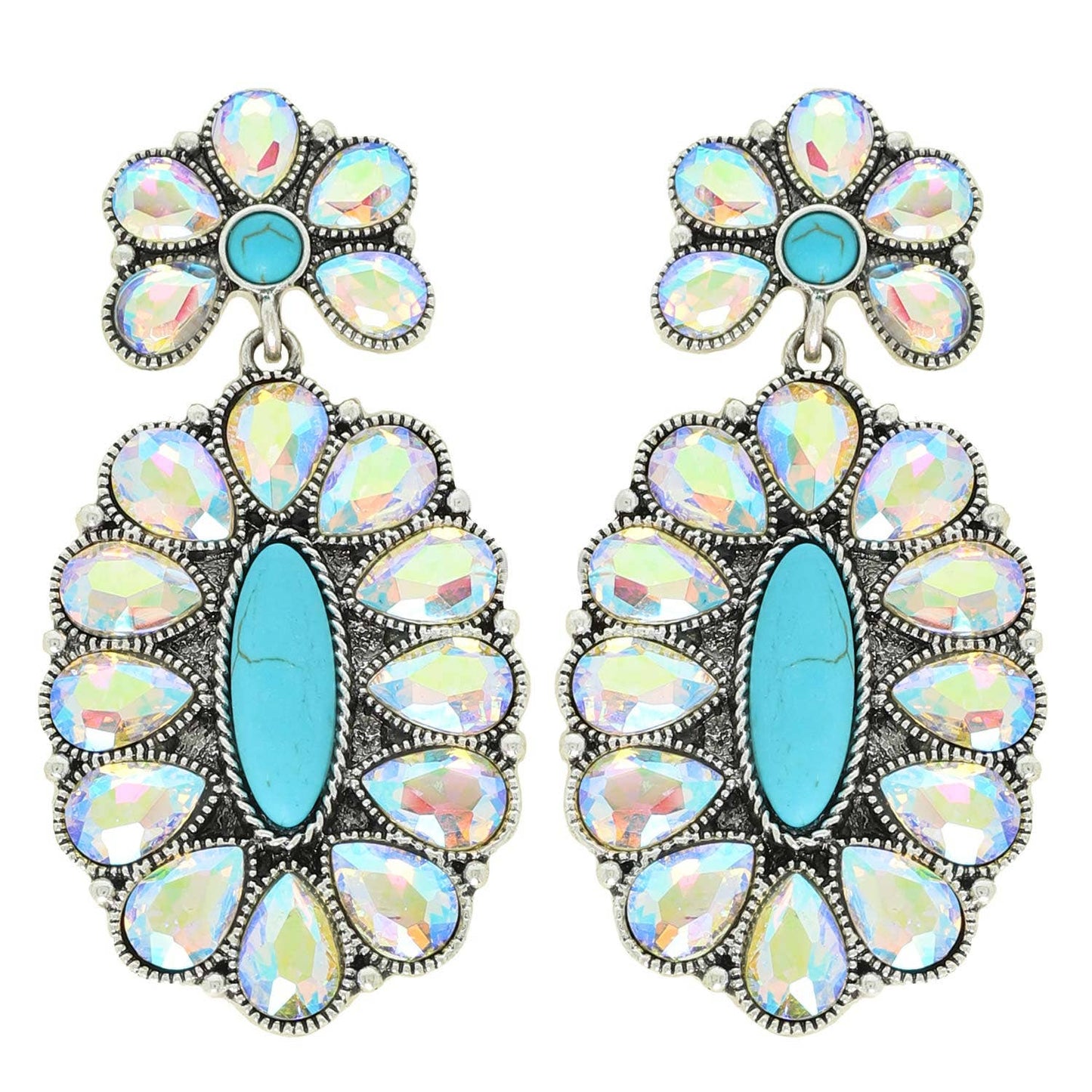 SP Sophia Collection - Western Concho Turquoise AB Gemstone Earrings: Iridescent