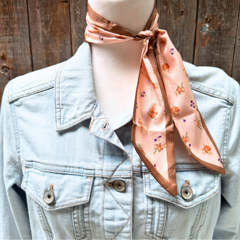 Rodeo Drive - Pink and Tan Western Skinny Mini Wild Rag Scarf / Cowgirl Necktie #TW136