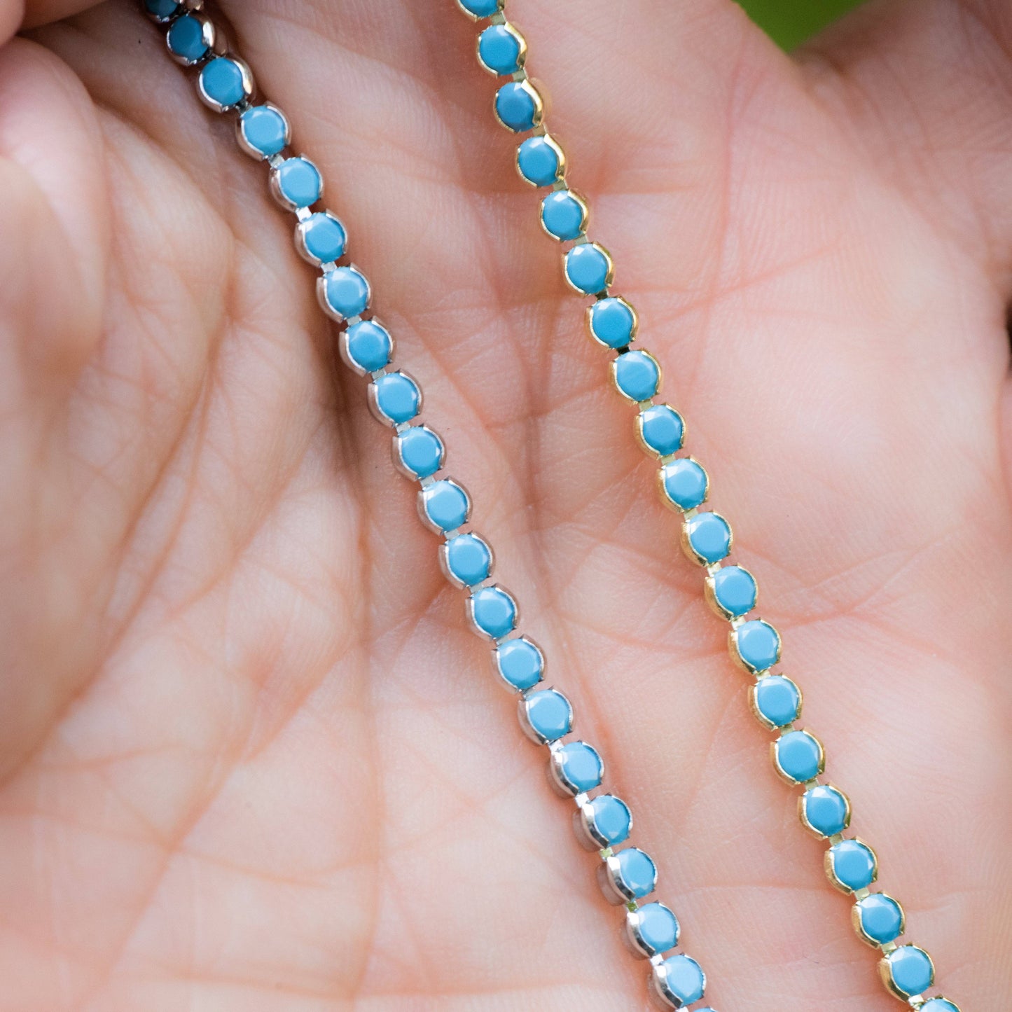 Sami Jewels - 3mm Turquoise Tennis Bracelet: 7" + 0.5" Ext / Gold