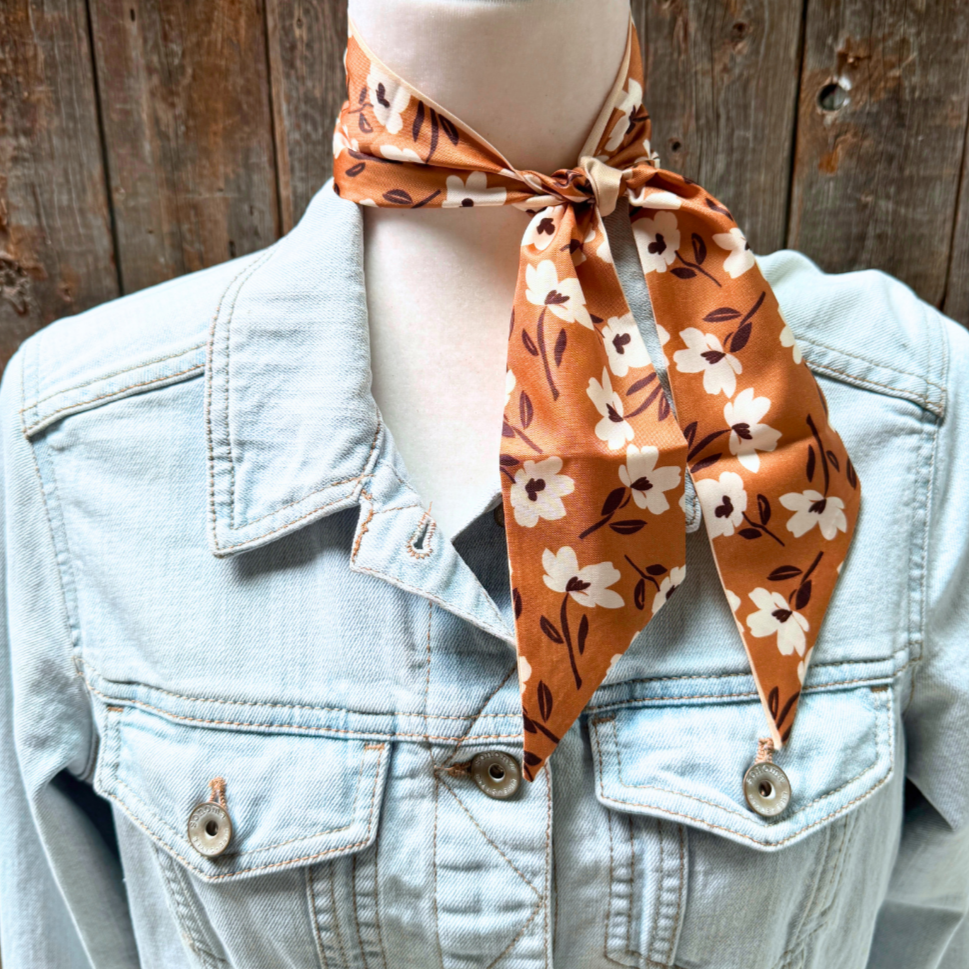 Rodeo Drive - Brown and Cream Western Skinny Mini Wild Rag Scarf / Cowgirl Necktie #TW123