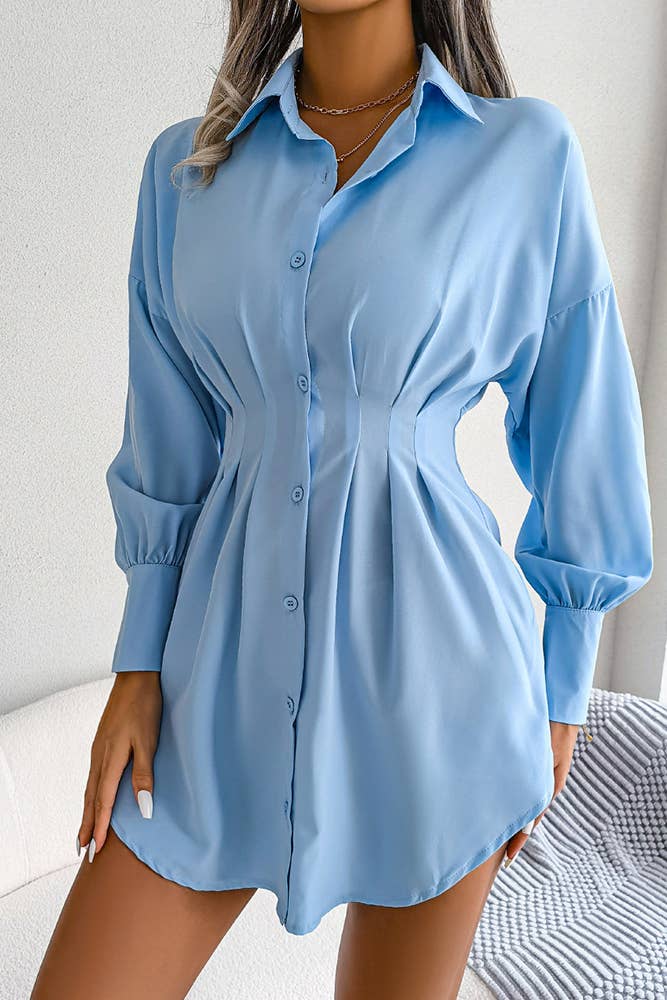 UNISHE - Plain Open Button High Waist Blouse Shirt Dress BJS026: White / S