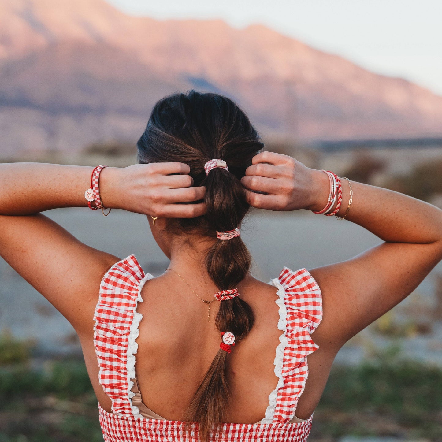 K'lani hair tie bracelets - "Sweet" Pink Cherry Hair Tie Bracelets: Medium