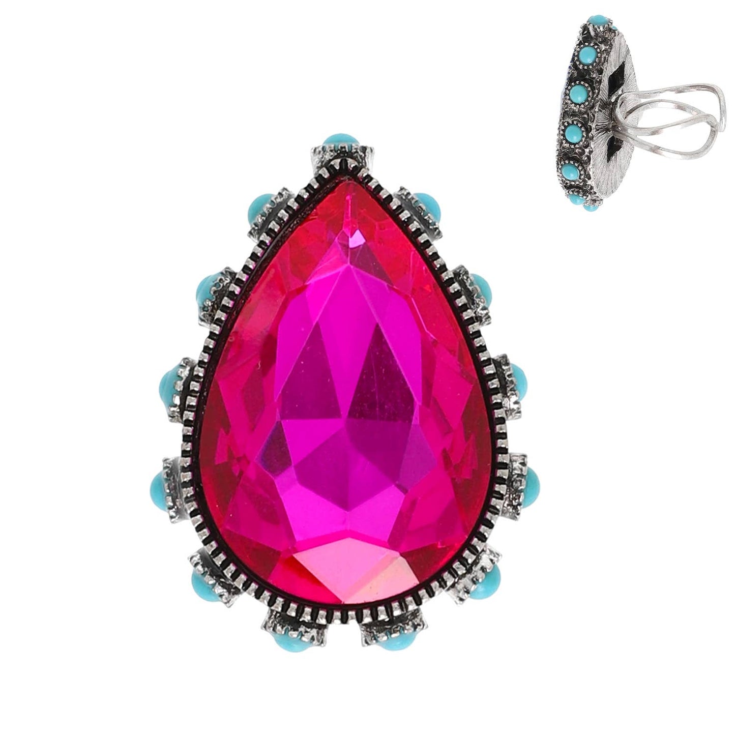 SP Sophia Collection - Western Teardrop Cut Crystal Stretch Ring: Blue