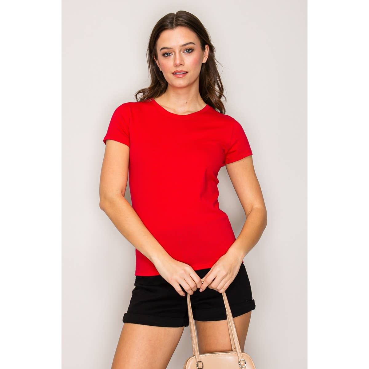 Popular 21 - Crew Neck Short Sleeve Basic Casual Knit Top: Beaver Fur / S-M-L(2-2-2)