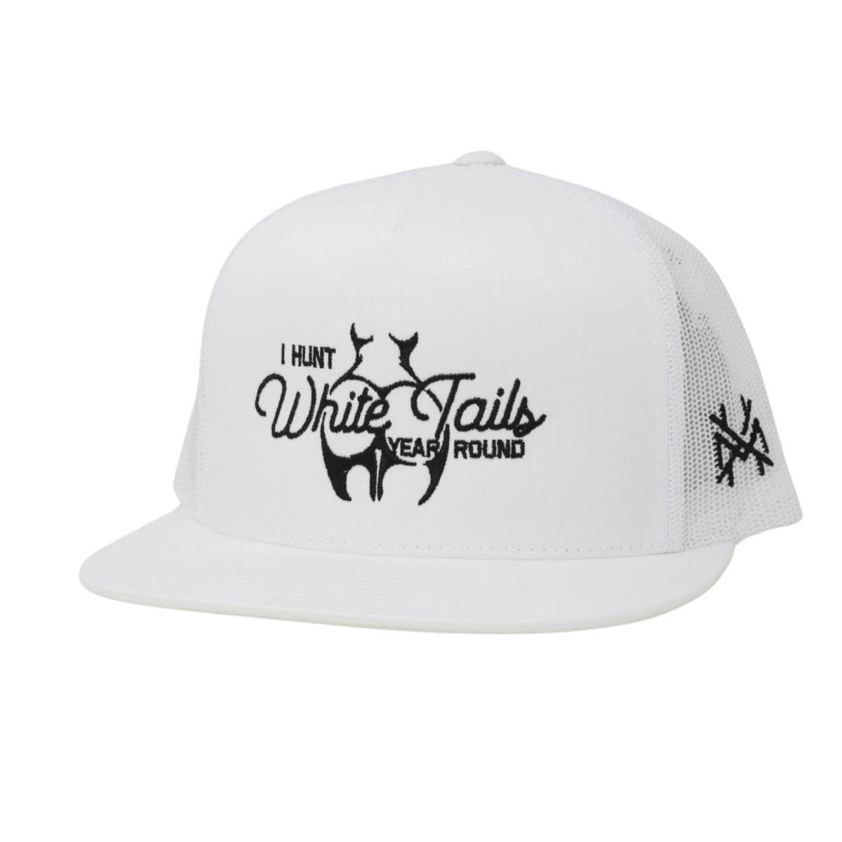 The Mad Hatter Co - I Hunt White Tails Year Round Trucker Hat: 7 Panel Bottomland/ Loden/ Bottomland