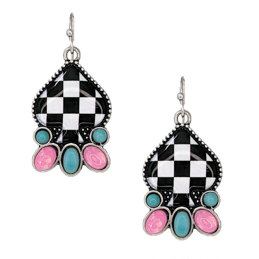 Fashion City - Checkered Pattern Spade Shape Hook Earrings: SBBK / ONE SIZE