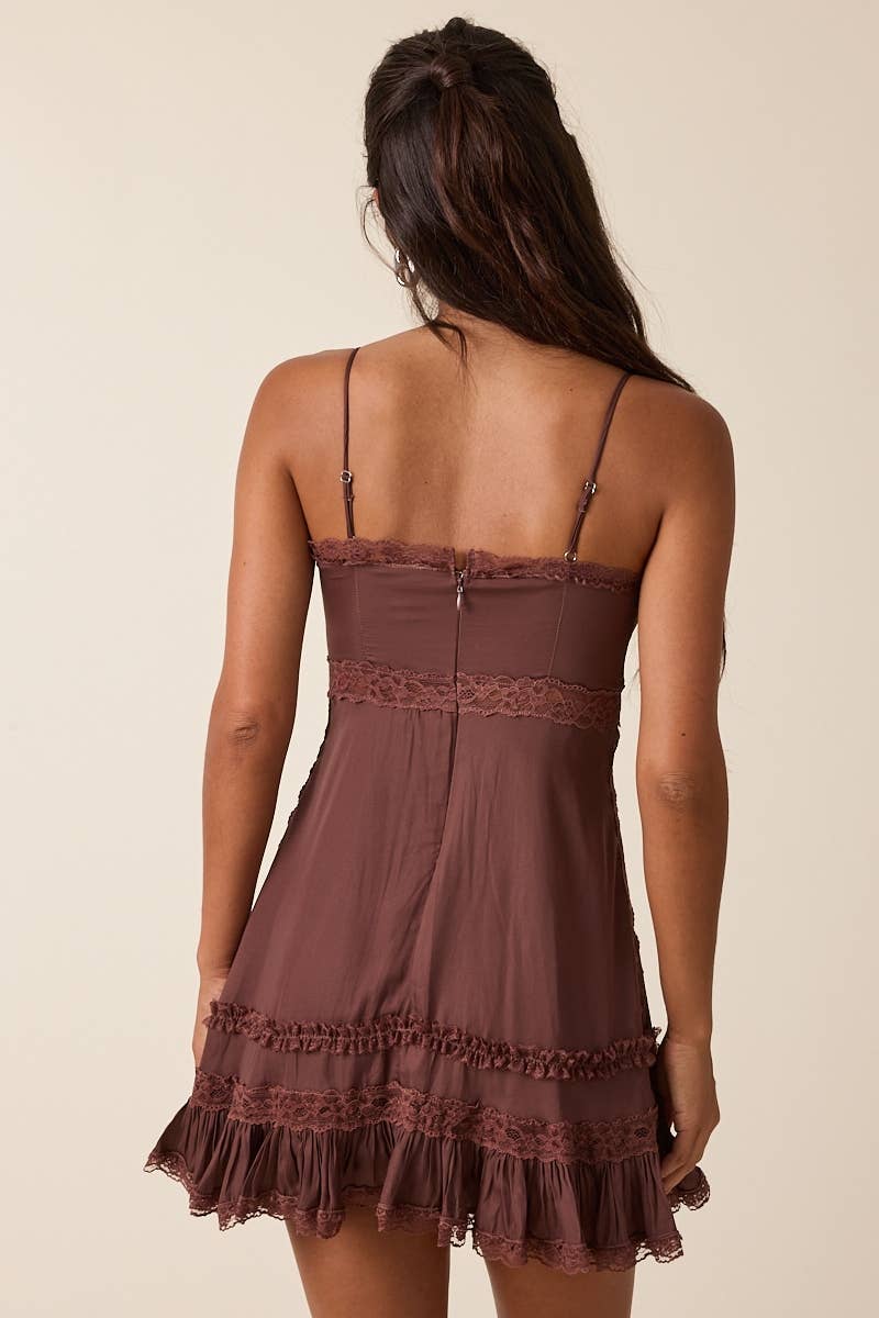 Sky to Moon - SOLID COLOR SWEETHEART LACE TRIM PREPPY MINI DRESS: BLACK / S