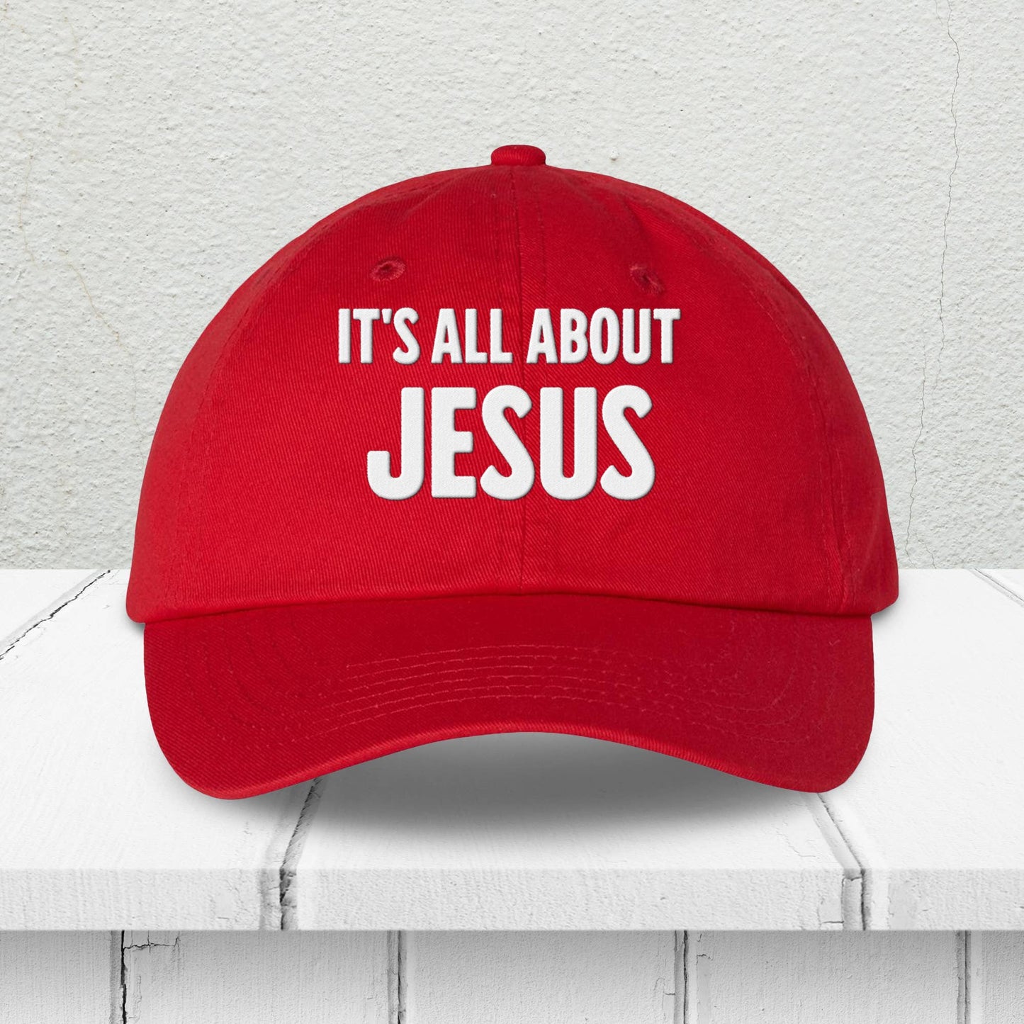 God And Glory Gifts - It's All About Jesus Charlie Kirk Embroidered Dad Hat: Red