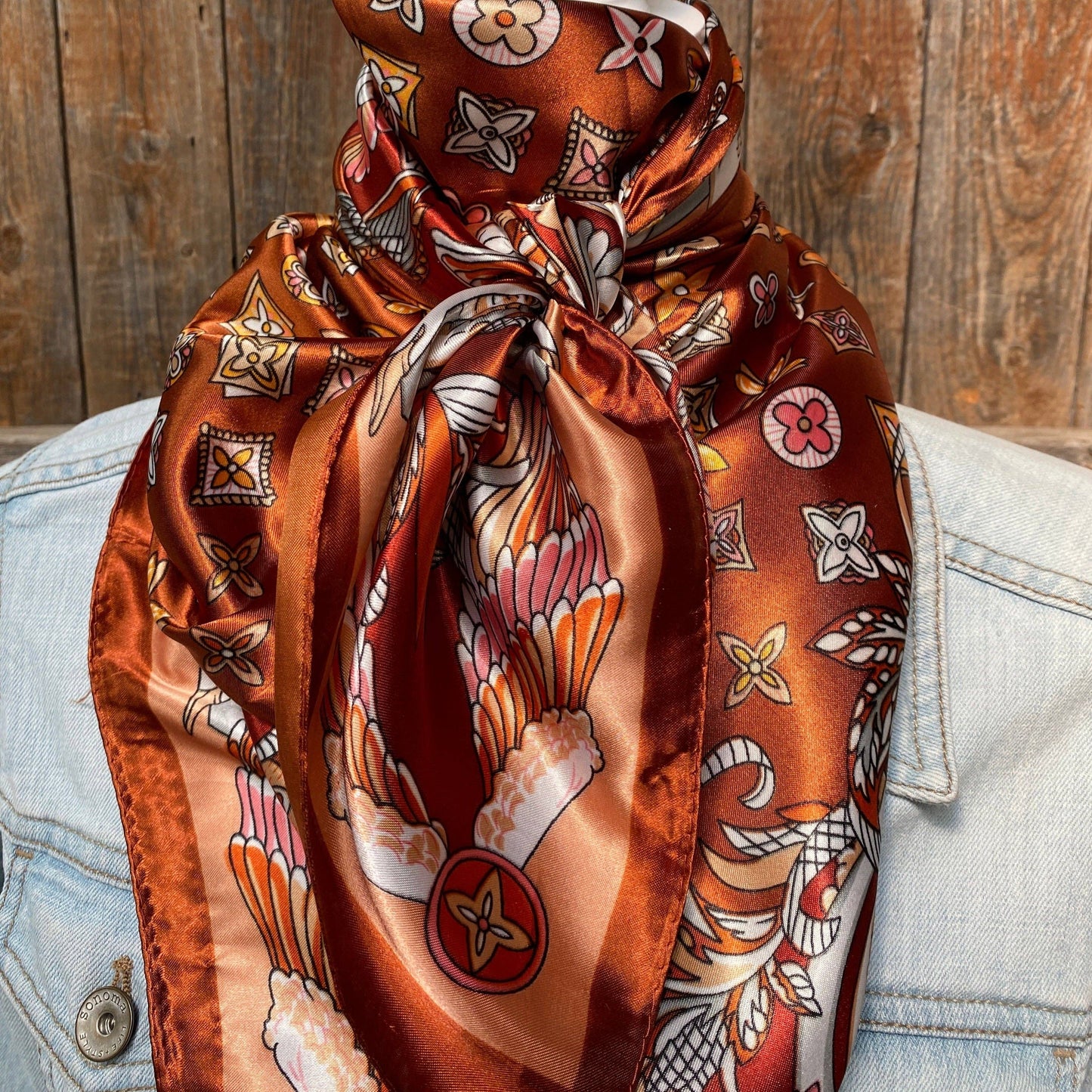 Rodeo Drive - 35X35"  Orange  Multi-Floral Wild Rag / Scarf WR913X