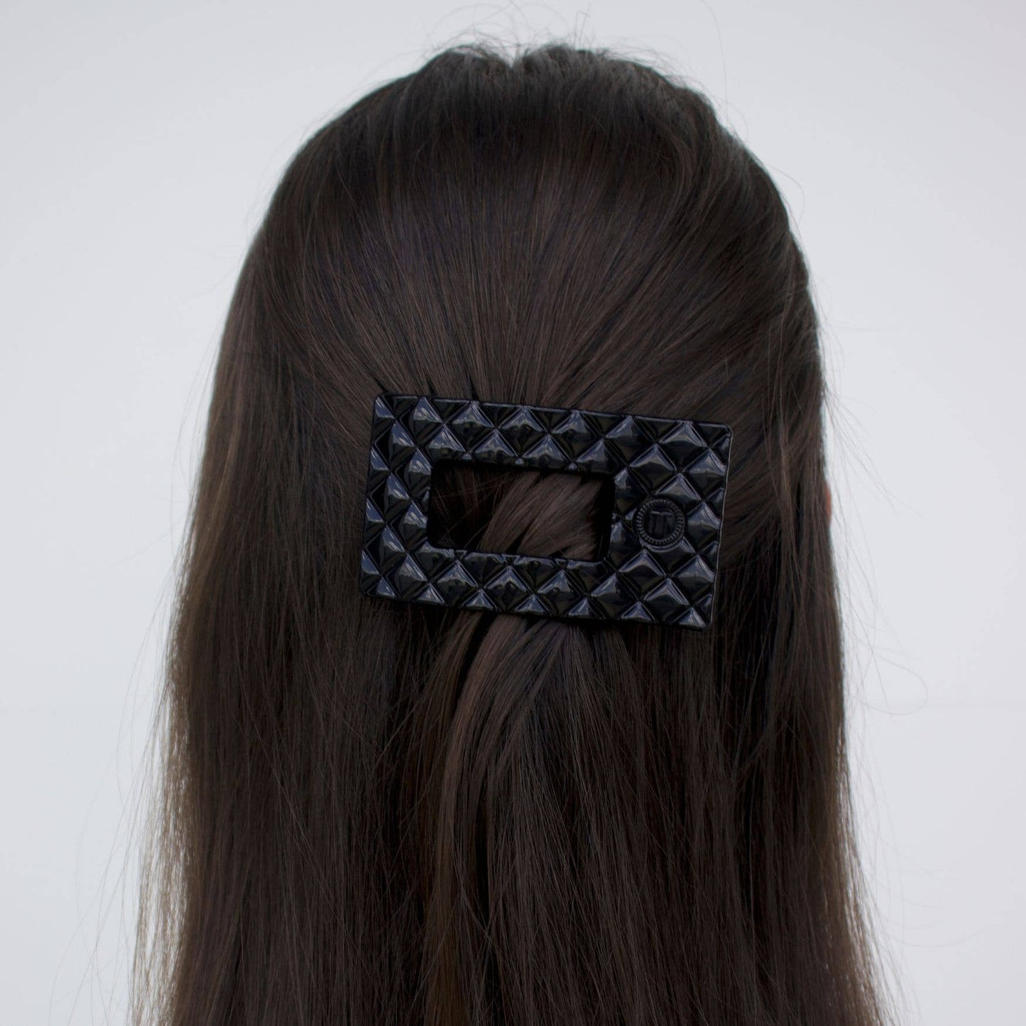 TELETIES - Flat Rectangle Hair Clip | Small | Jet Black Quilted