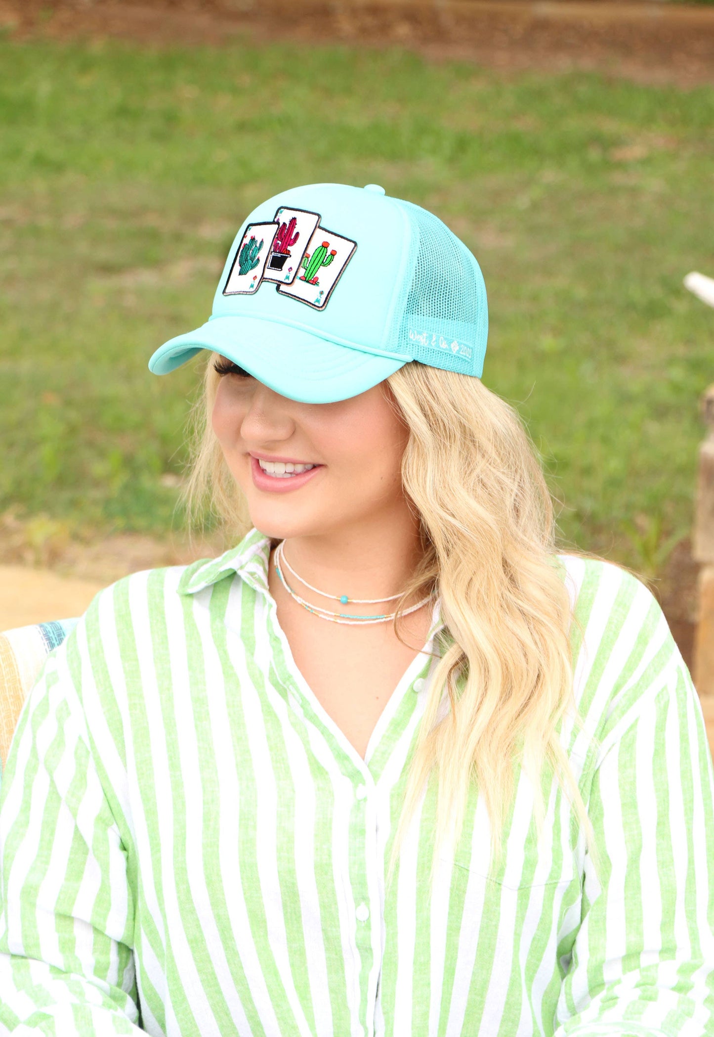 West & Co. - Turquoise Trucker Cap with Cactus Cards Patch