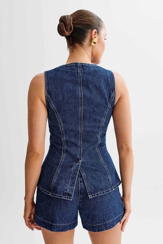 By Claude - WOMEN FASHION DENIM TWO PIECE SET: Navy / M