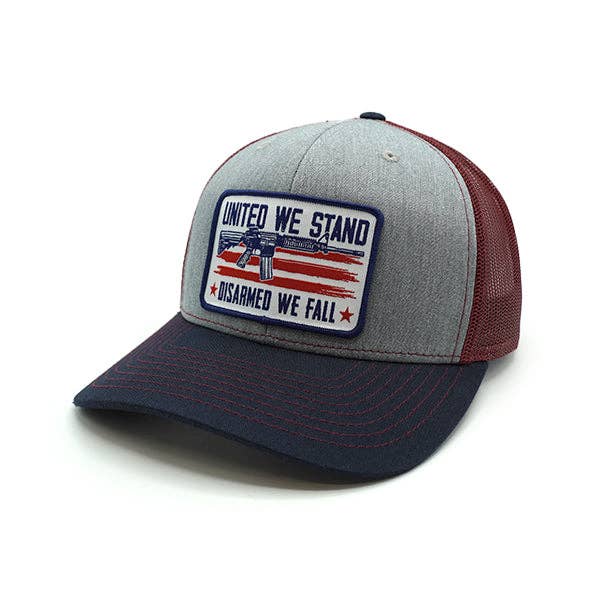 Shield Republic LLC - United We Stand Disarmed We Fall Woven Patch Hat: Curved Bill Snapback / Charcoal and White