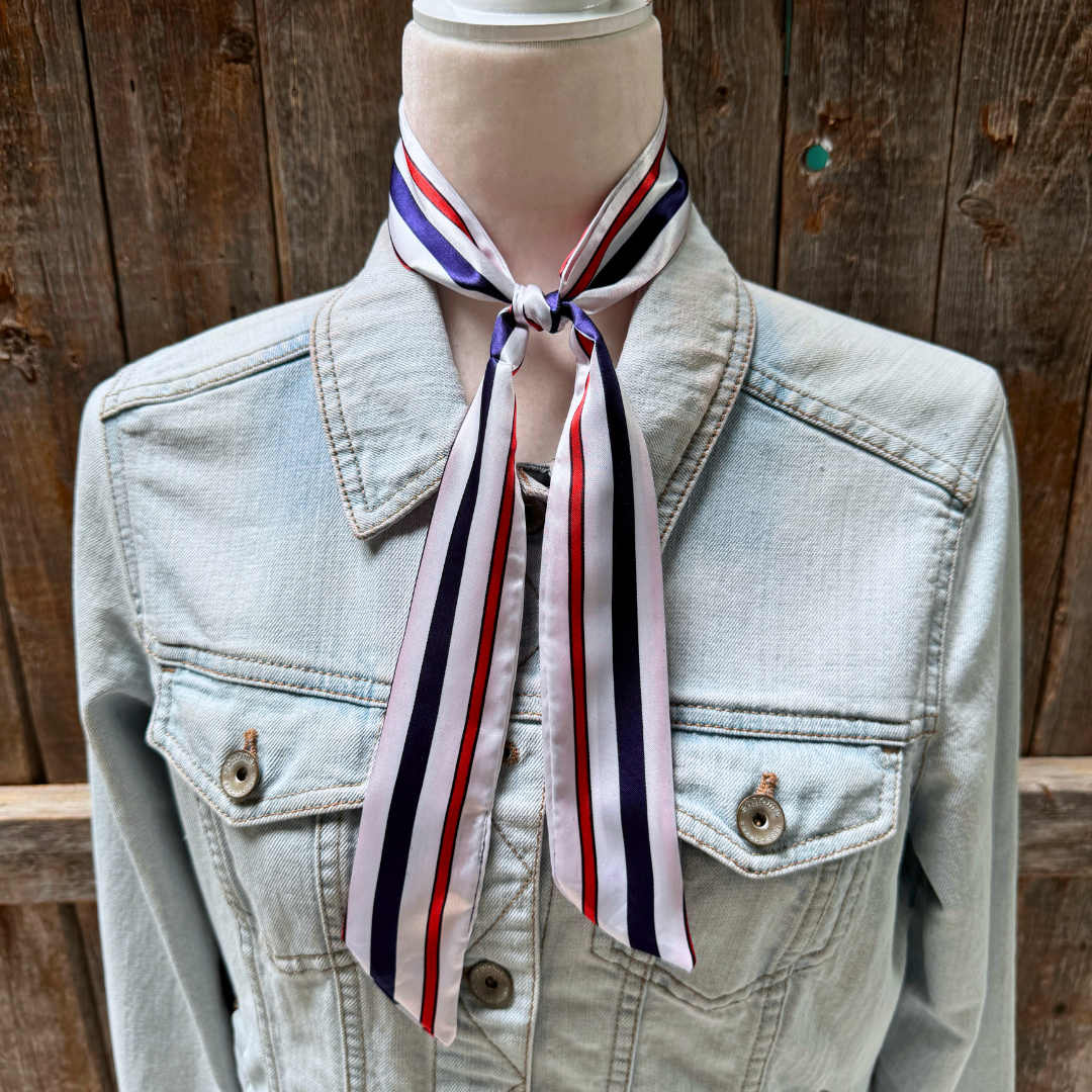Rodeo Drive - Red, White and Blue Stripes Western Skinny Mini Wild Rag Scarf / Cowgirl Necktie #TW326