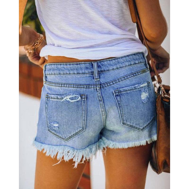 Modest Barbie - Trendy Denim Cut-Off Shorts With Flag Patch And Letter Print: Flag Patch / S