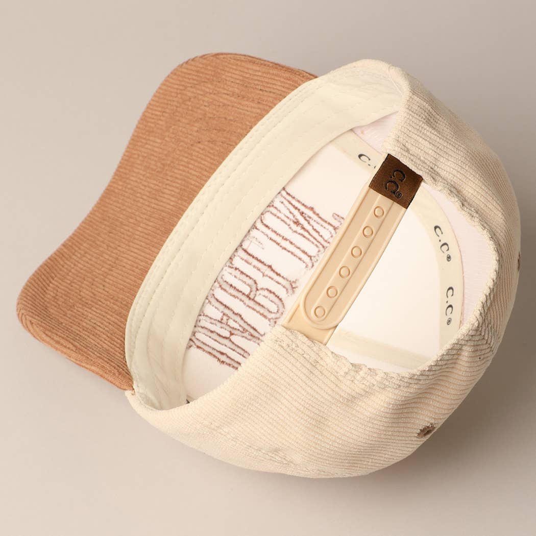 Fashion City - DARLIN' Corduroy Trucker Baseball Cap: BEIGE / ONE SIZE